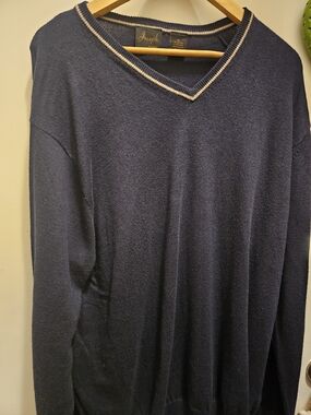 Jos. A. Bank Cotton Cashmere Navy Blue V-neck Trim Sweater XL Euc
